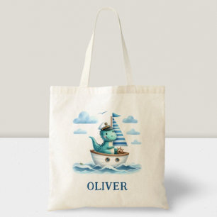 Tote Bag Joli capitaine nautique dinosaure bleu personnalis