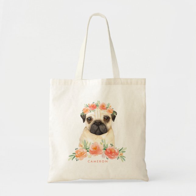 Tote Bag Joli Carlin d'aquarelle Pêcher la couronne florale (Devant)