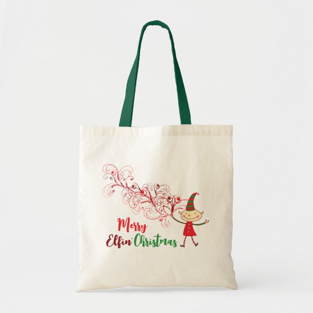 Tote Bag Joli Cartoon Elf Frotle Magique Noël (Devant)