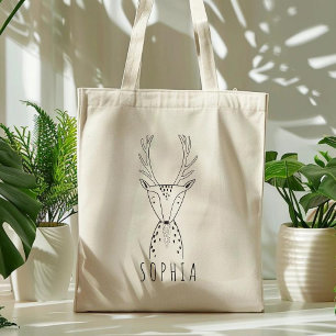 Tote Bag Joli Cerf Personnalisé Enfants Noir Blanc