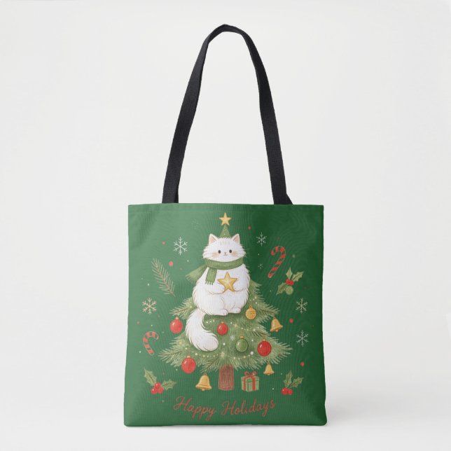Tote Bag Joli Chat Blanc Noël (Devant)