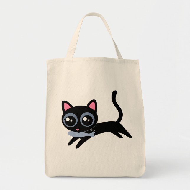 Tote Bag Joli Chat Chaton avec Poisson Cadeau pour Filles (Devant)