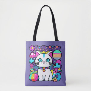 Tote Bag Joli Chat Cosmique Blanc