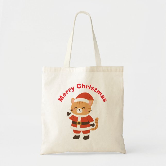 Tote Bag Joli chat de Noël "Joyeux Noël" (Devant)