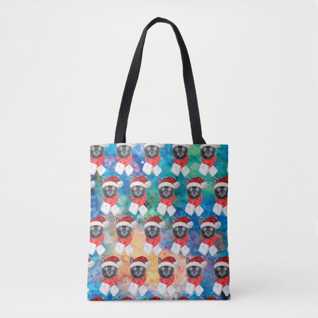 Tote Bag Joli Chat Noir Drôle de Noël Fêtes (Devant)