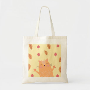 Tote Bag Joli chat orange roux jouant dans les feuilles d'a