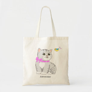 Tote Bag Joli chat tabby et petit oiseau