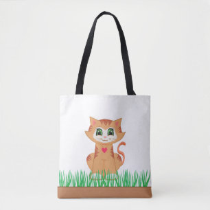 Tote Bag Joli chat tigré et plantes d'herbe