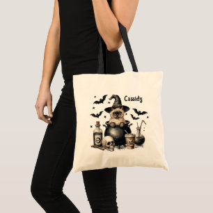 Tote Bag Joli chat vintage dans un chaudron Halloween avec