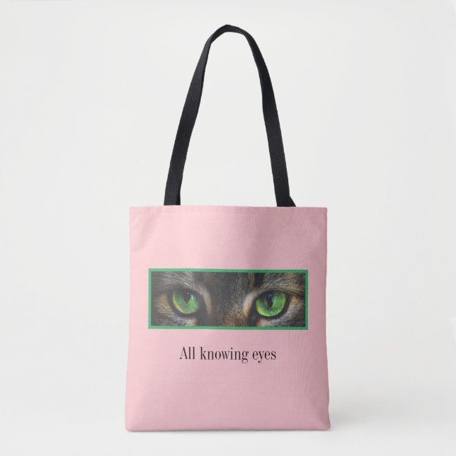 Tote Bag Joli chat yeux verts sur corail rose (Devant)