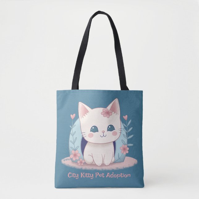 Tote Bag Joli chaton heureux avec une maison (Devant)