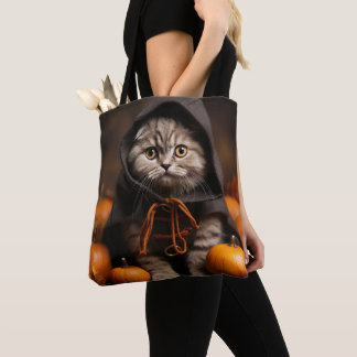 TOTE BAG JOLI CHATON TABBY BRUN HALLOWEEN