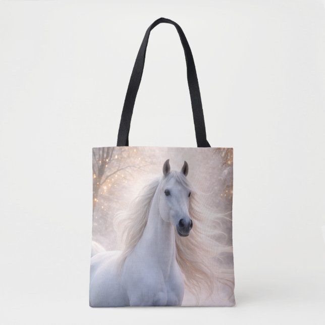 Tote Bag Joli cheval blanc dans la neige (Devant)