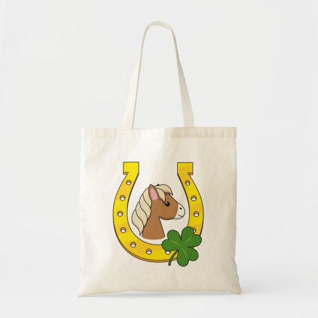 Tote Bag Joli Cheval Brown avec Chaussure de Cheval d'Or, S (Devant)