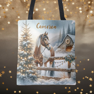 Tote Bag Joli Cheval Brown et Blanc Personnalisé
