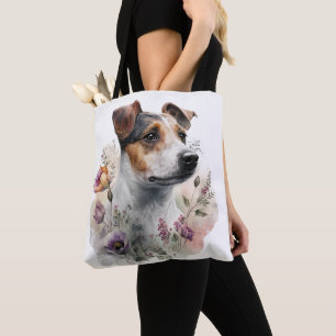 TOTE BAG JOLI CHIEN JACK RUSSELL TERRIER AQUARELLE