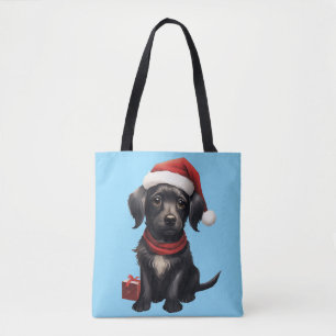 Tote Bag Joli chien noir à Noël