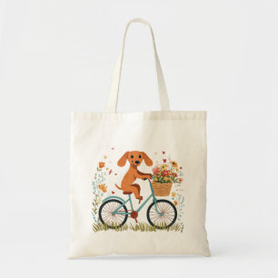 Tote Bag Joli chien teckel à vélo Fleurs printanières