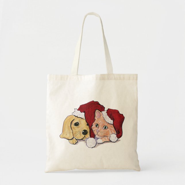 Tote Bag Joli Christmas Labrador Puppy et Orange Tabby (Devant)