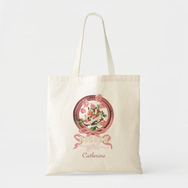 Tote Bag Joli Classique Rose Rococo Fille Roses Nœud Chauss (Devant)