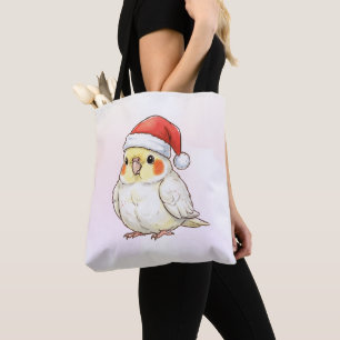 Tote Bag Joli Cockatiel de Noël portant un chapeau de Père 