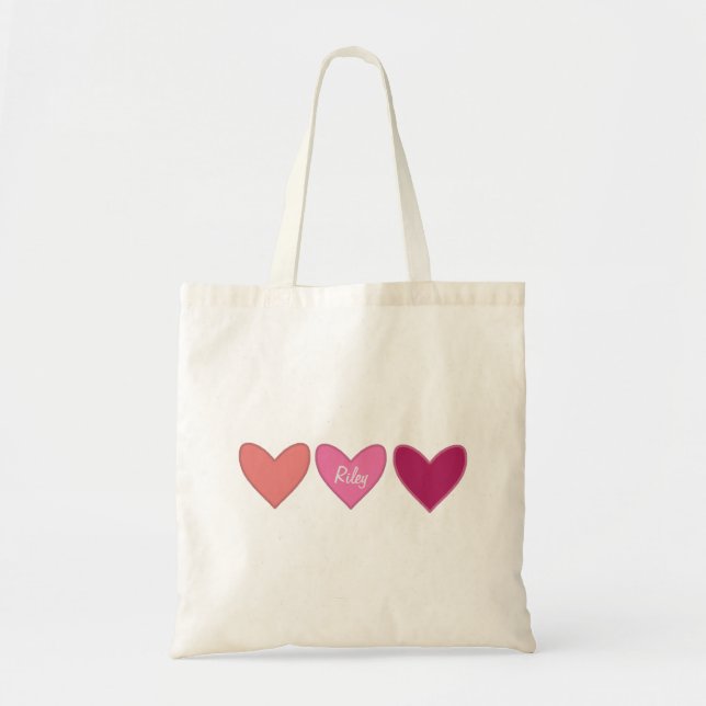 Tote Bag Joli Coeur rose et rose Saint-Valentin (Devant)