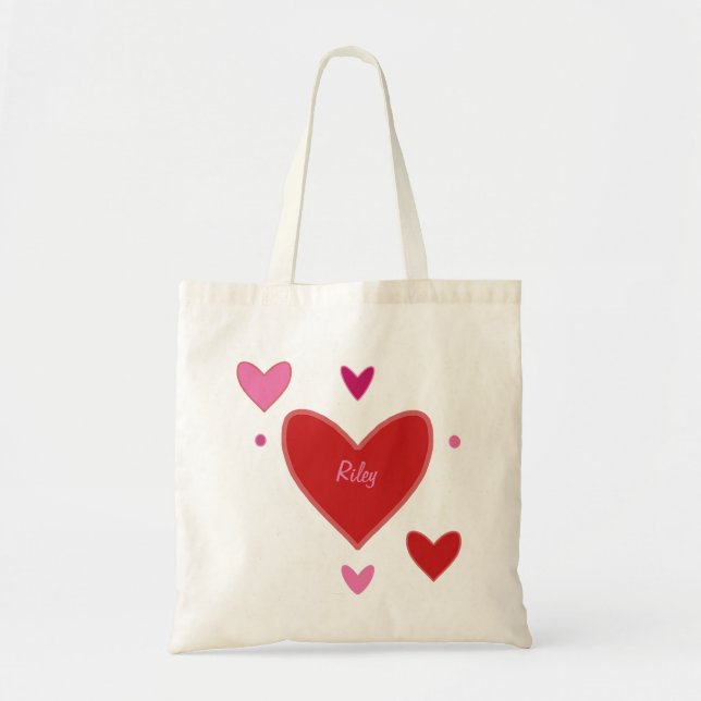 Tote Bag Joli Coeur rouge et rose Saint Valentin (Devant)