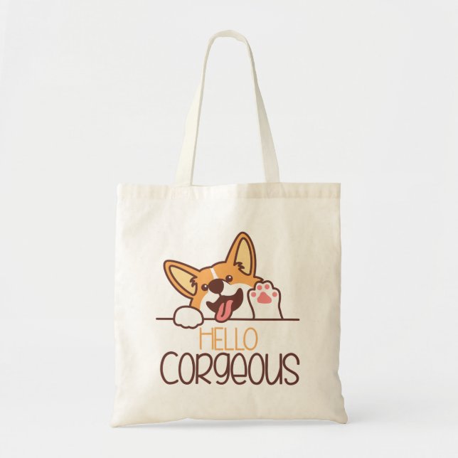 Tote Bag Joli corgi chien Bonjour (Devant)