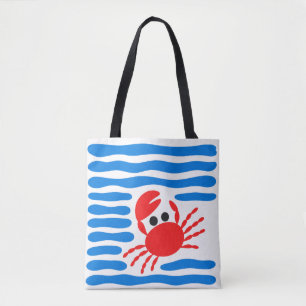 Tote Bag Joli Crabe Rouge & Vagues Bleues Côtières