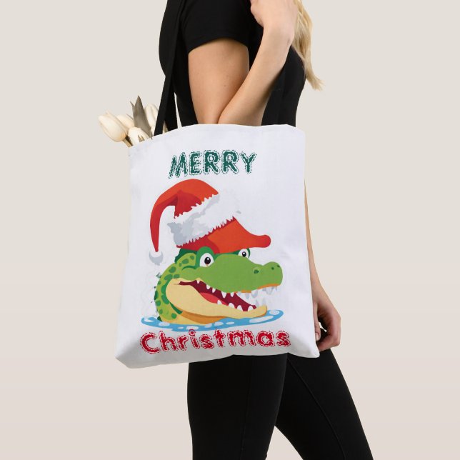 Tote Bag Joli crocodile alligator Noël Safari Père Noël (De près)