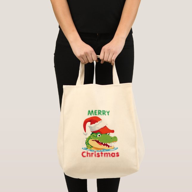 Tote Bag Joli crocodile alligator Noël Safari Père Noël (Devant (produit))