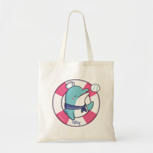 Tote Bag Joli Dauphin Marin Avec Bouée de Sauvetage