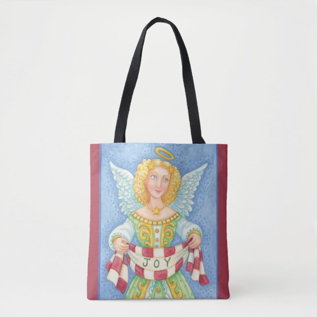 Tote Bag Joli dessin de Noël Angel Halo avec bannière Joie (Devant)