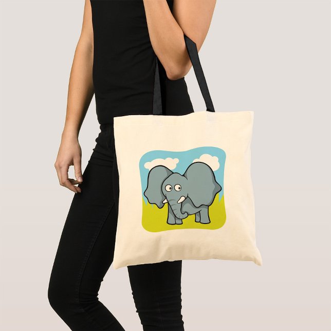 Tote Bag Joli dessin éléphant amusant animal de la jungle (Créateur téléchargé)