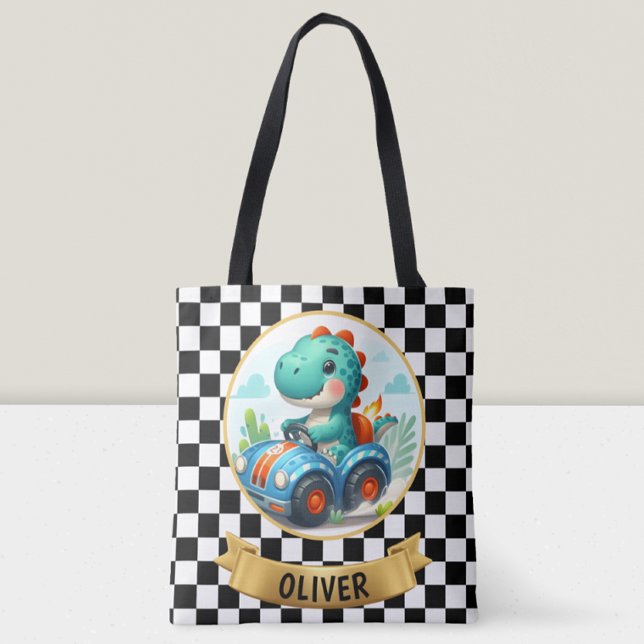 Tote Bag Joli dinosaure conduisant une voiture de course (Créateur téléchargé)