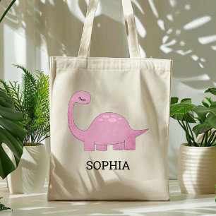 Tote Bag Joli dinosaure rose personnalisé pour enfants