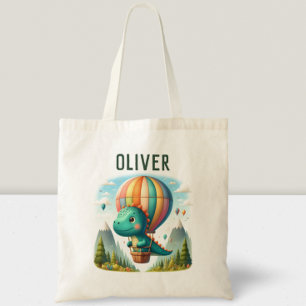 Tote Bag Joli dinosaure volant dans une montgolfière
