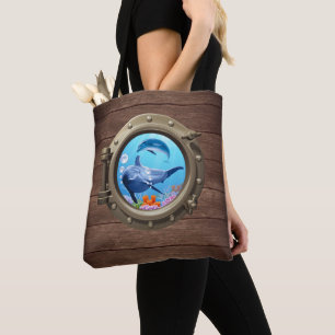 Tote Bag Joli Dolphin Océan Bois nautique Bateau Porthol