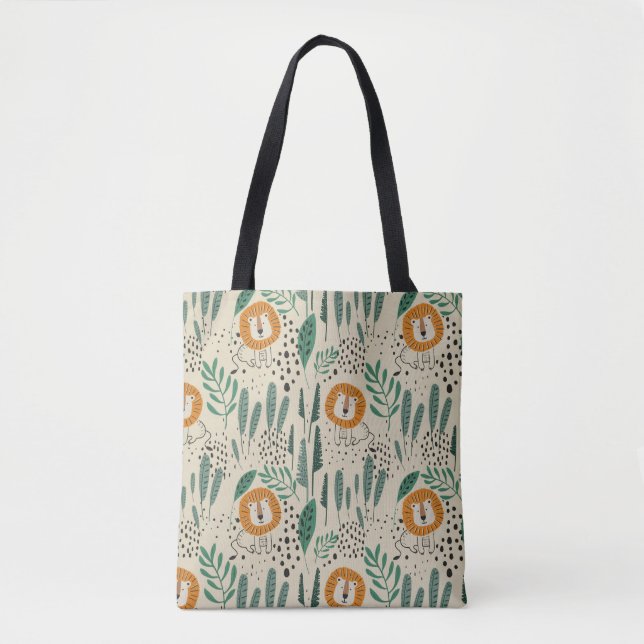 Tote Bag Joli Doodle Lion Jungle Rainforest Motif (Devant)