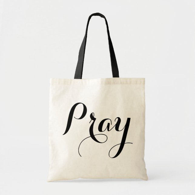 Tote Bag joli écriture de script PRAY | (Devant)