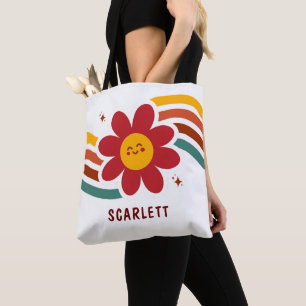 Tote Bag Joli Élégant Vintage Rouge Tournesol Floral Automn
