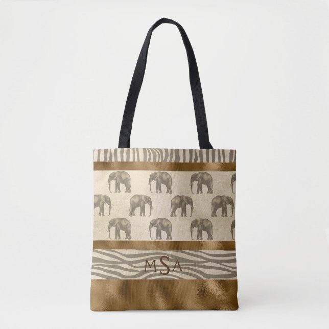 Tote Bag Joli Eléphant Or Tiger Chic Monogramme élégant (Devant)