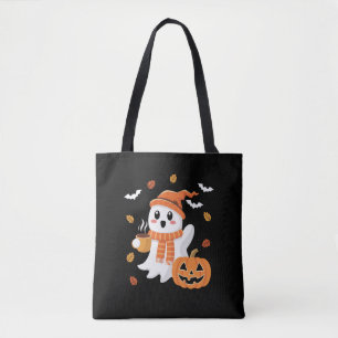Tote Bag Joli Fantôme Buvant du Café Glacé Halloween 