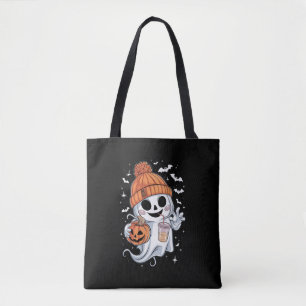 Tote Bag Joli Fantôme Buvant du Café Halloween Café Glacé