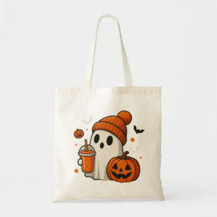 Tote Bag Joli fantôme d'Halloween avec citrouille et boisso