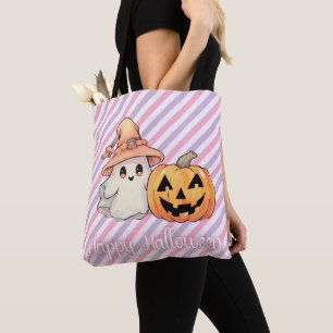 Tote Bag Joli Fantôme et Citrouille Joyueuse Halloween
