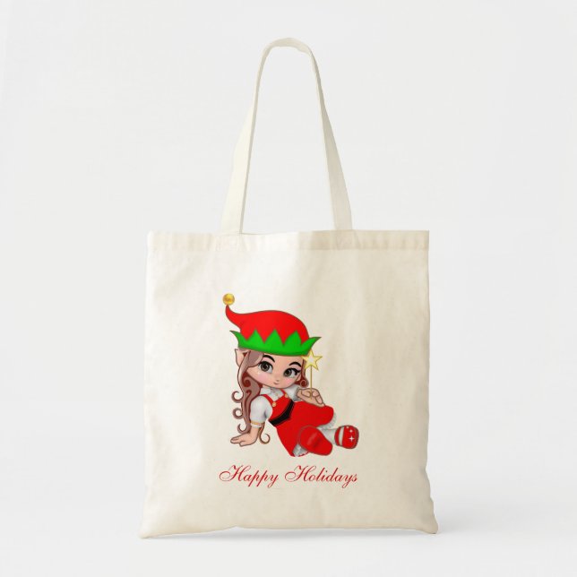 Tote Bag Joli fée de Noël Elf et texte modifiable (Devant)