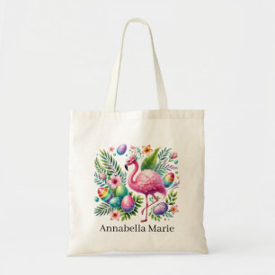 Tote Bag Joli flamant rose de Pâques ajouter un nom