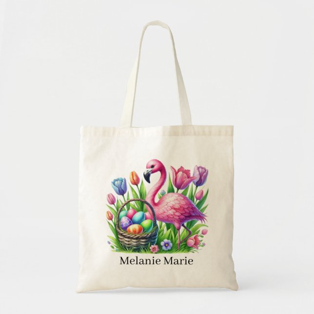 Tote Bag Joli flamant rose de Pâques ajouter un nom  (Devant)