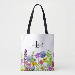 Tote Bag Joli Fleur sauvage Nom personnalisé et Monogramme